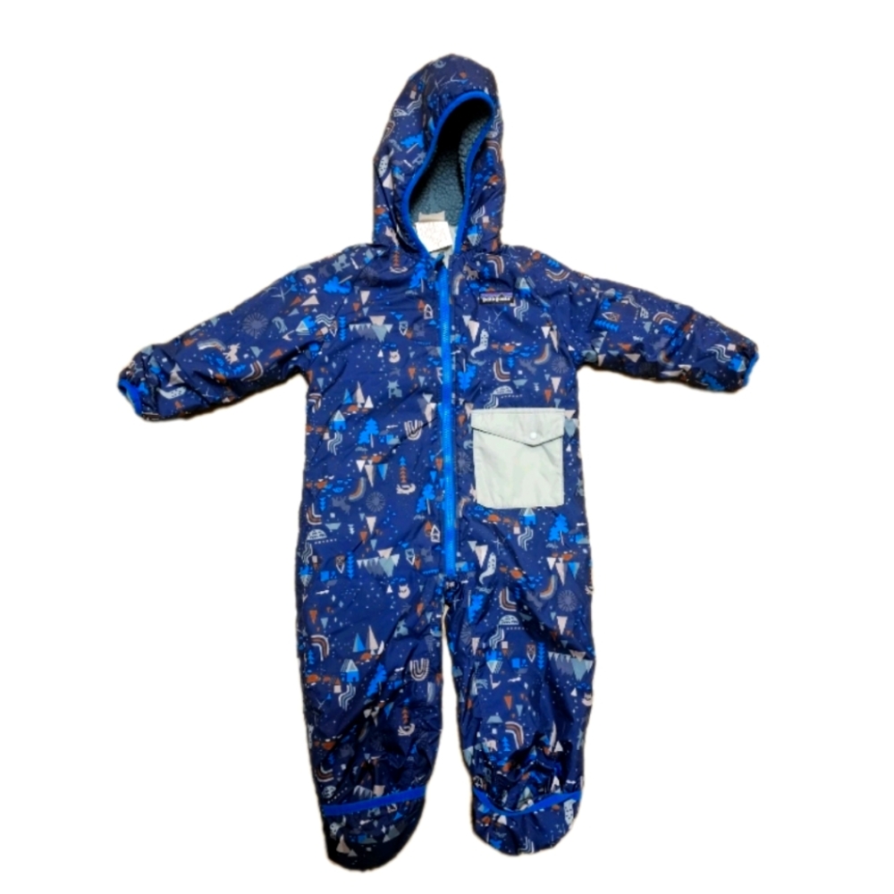 Patagonia Baby Boys Size 12 18 Months Snowsuit Reversible Puff Ball Bunting Blue